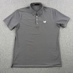 G/FORE Polo Shirt Mens Large Black White Striped Butterfly Logo Button Down Golf
